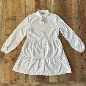 Stradivarius white long sleeve button front shirt dress women's small